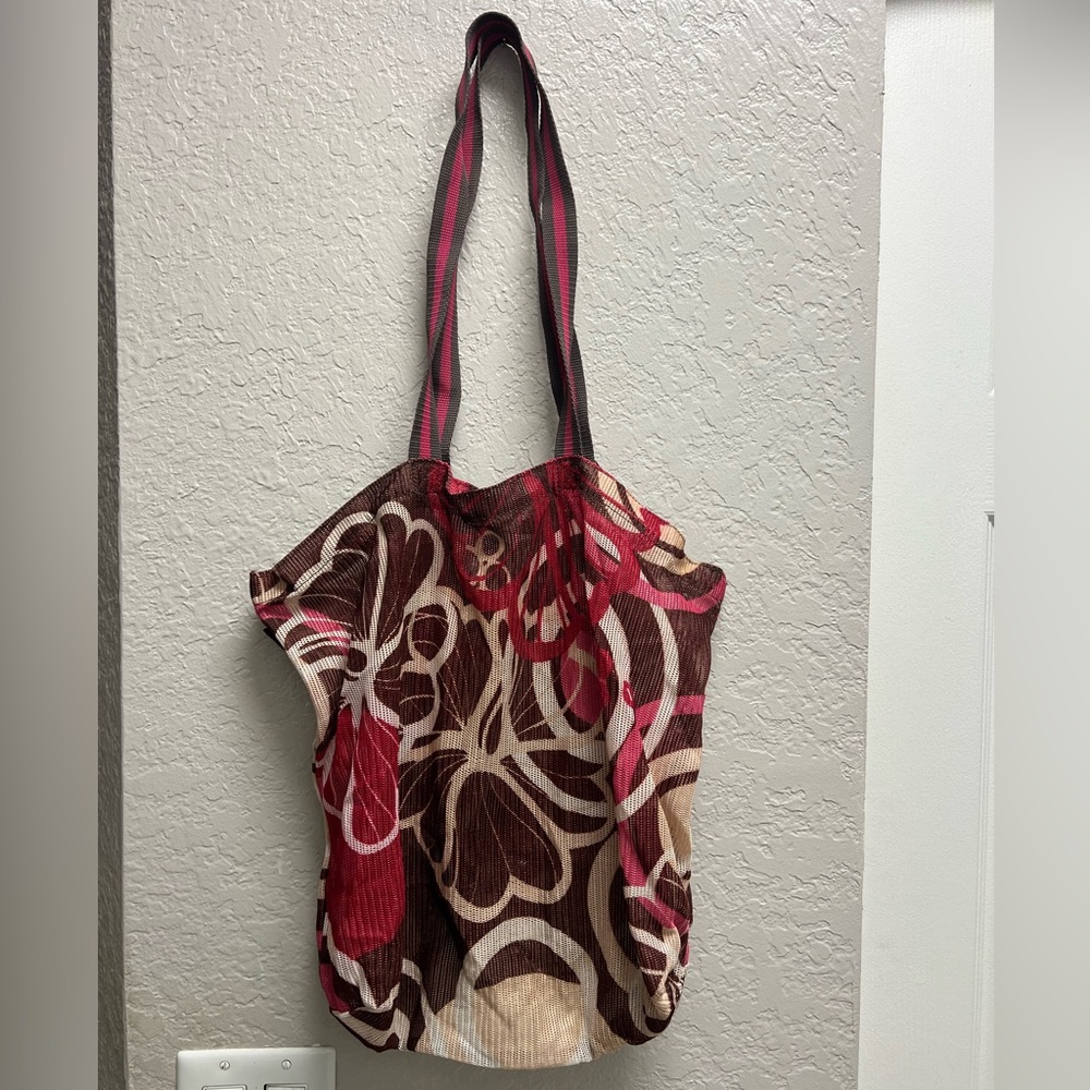 Vintage Y2K Old Navy Brown & Pink Floral Mesh Tote Shoulder Bag